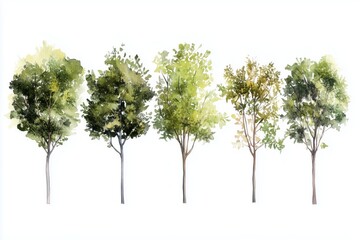various green trees, bushes and shrubs, top view for landscape design plan. vector watercolor illust