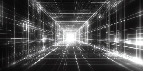 Aufkleber - A futuristic tunnel of light and lines, suggesting depth and technology.