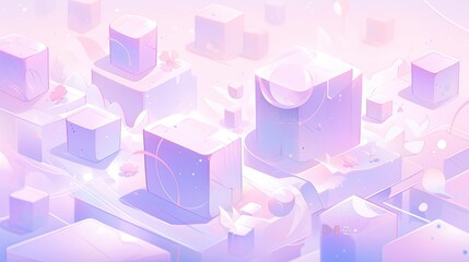Wall Mural - Abstract 3D shapes and gradient colors, providing a sense of depth and energy in a pastel palette.
