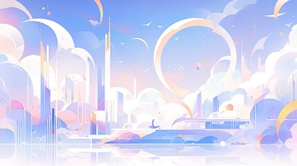 Wall Mural - Abstract 3D shapes and gradient colors, providing a sense of depth and energy in a pastel palette.