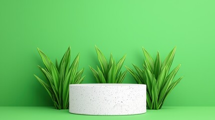 Leinwandbilder - Modern minimalist planter display vibrant green background digital artwork home decor aesthetic