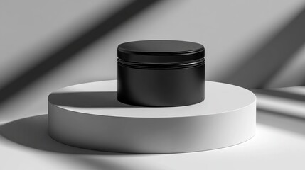 Leinwandbilder - Stylish black container minimalist studio product photography modern aesthetic close-up view