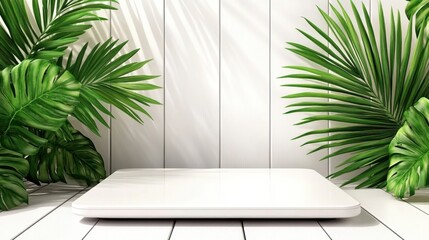 Poster - Fresh green leaves minimalist indoor space nature photography bright environment top view