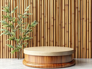 Poster - Natural bamboo background with minimalist display indoor still life serenity