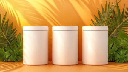 Poster - Minimalist storage containers tropical setting product photography bright environment close-up view home organization