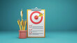 © Halina - Conceptual illustration of achieving goals with darts hitting the bullseye on a clipboard checklist