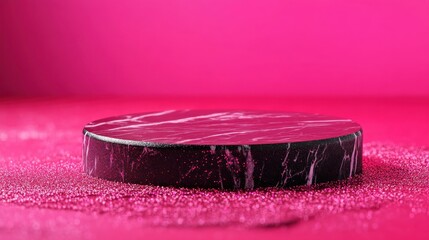 Leinwandbilder - Stylish marble display platform vibrant pink background product photography modern aesthetic