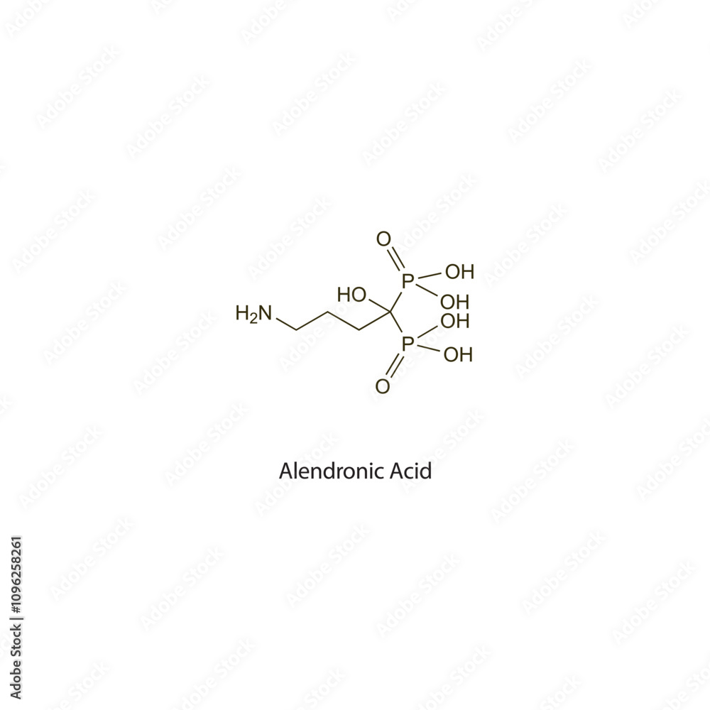 Alendronic acid flat skeletal molecular structure Bisphosphonate drug ...
