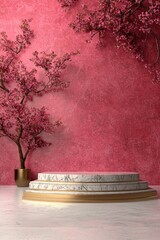 Leinwandbilder - Elegant cherry blossom display modern interior digital art contemporary setting aesthetic appeal