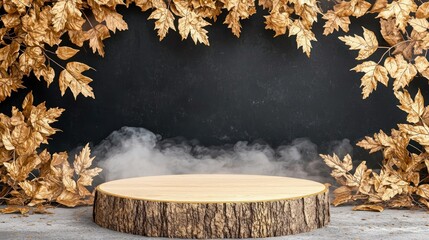 Leinwandbilder - Nature-themed stage setup with autumn leaves studio environment artistic display