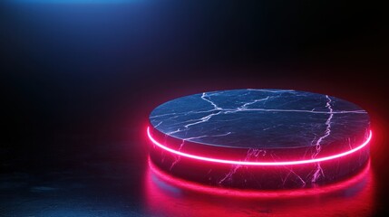 Fototapete - Dynamic neon platform for creative showcases studio setup digital art environment