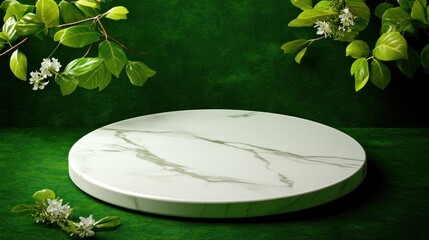 Poster - Stylish white marble display stand with greenery indoor decor elegant presentation