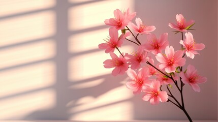 Poster - Elegant pink blossom branch natural light setting floral photography minimalist design