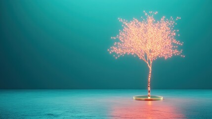 Poster - Illuminated tree art installation urban space digital artwork tranquil environment close-up view