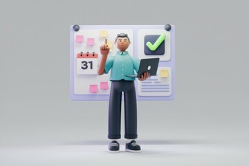 Leinwandbilder - 3D illustration of person organizing tasks with laptop and calendar