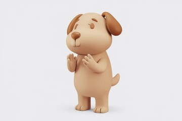 Poster - Adorable 3D cartoon puppy standing  paws up  light brown fur  innocent expression