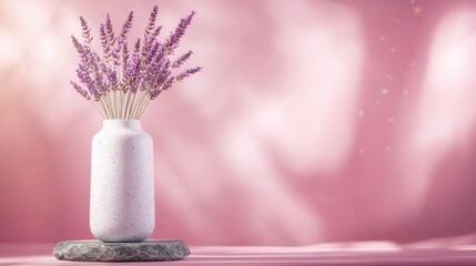 Aufkleber - Lavender bouquet in a white vase minimalist decor indoor setting soft pink background