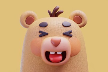 Poster - A cheerful 3D rendered cartoon bear with a playful expression