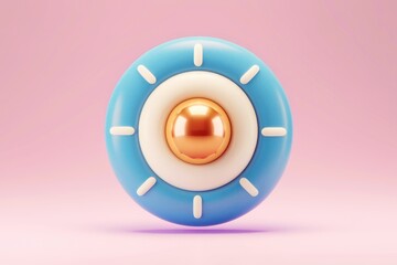 Poster - A 3D rendering of a stylized circular button with concentric rings and a gold sphere at its center