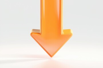 Aufkleber - A vibrant orange downward arrow  glossy and 3D rendered  on a white background