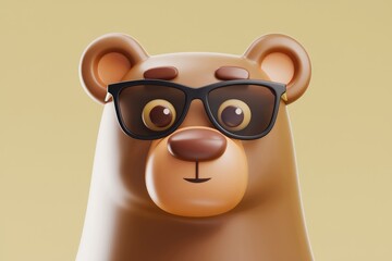 Poster - A cute  cartoon brown bear wearing sunglasses  3D render