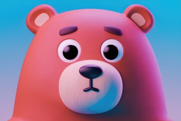 Poster - Adorable 3D rendered cartoon bear with big eyes  looking curious and friendly