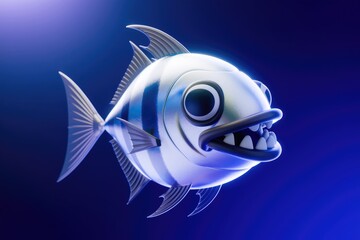 Aufkleber - Cartoonish 3D model of silver fish with big eyes.
