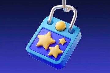 Poster - 3D render of a blue padlock with yellow stars  symbolizing reward or achievement