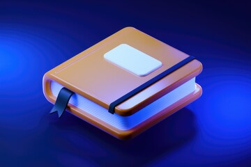 Fototapete - 3D render of a closed orange book with a blank label and black bookmark