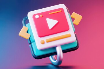Aufkleber - 3D render of a colorful video player icon with arrows  representing streaming and multimedia