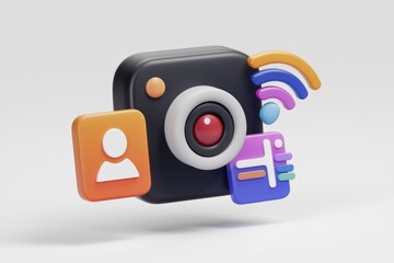 Aufkleber - 3D render of camera app icons with user profile  wifi  and settings