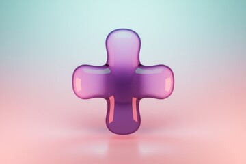 Fototapete - 3D glossy purple plus symbol on gradient background.