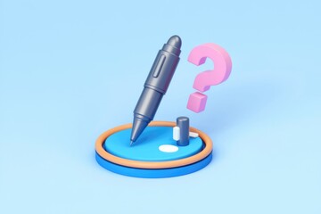 Leinwandbilder - Pen hovering over question mark  symbolizing seeking knowledge.