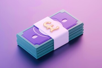 Aufkleber - A stack of stylized British pound banknotes with a gold pound symbol