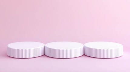 Leinwandbilder - Minimalist white circular objects on pink background studio setting product photography