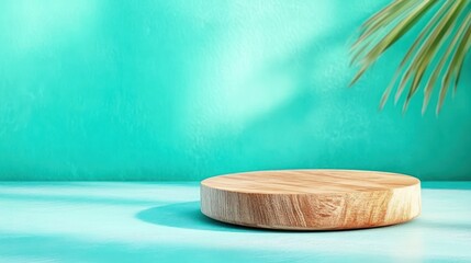 Aufkleber - Wooden display platform indoor setting minimalist style natural light modern aesthetic