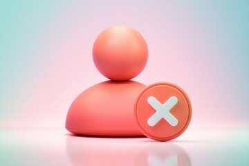 Leinwandbilder - 3D render of a coral colored user profile icon with a white 'X' indicating deletion or removal