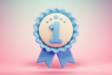 Aufkleber - A cute  3D rendered blue award badge with a number one and stars