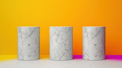 Fototapete - Modern marble candle holders on vibrant background home decor minimalist style studio view