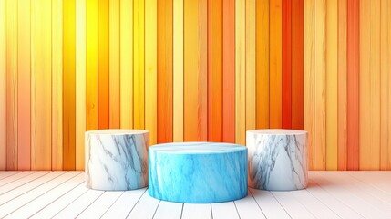 Poster - Modern marble tables in vibrant interior setting contemporary design creative space