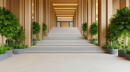 Poster - Staircase design and greenery modern building architectural photography interior wide angle aesthetic appeal