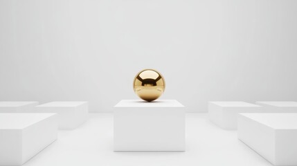 Fototapete - Golden sphere display minimalist gallery 3d art modern design centered view aesthetics