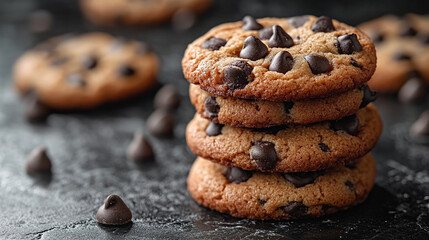 Wall Mural - Freshly baked oatmeal cookies with chocolate close-up