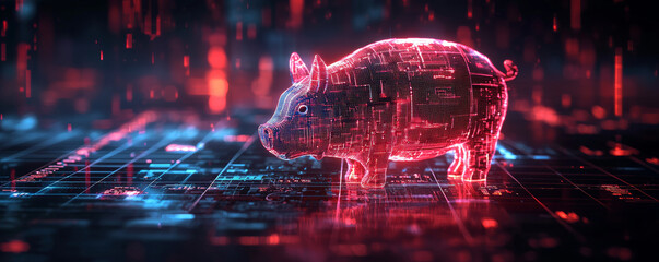 Wall Mural - digital piggy bank symbolizing ai powered tax optimization for cryptocurrency. glowing pig showcases