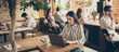 © deagreez - Photo of amazing pretty business lady browsing notebook sitting spacious big office partnership colleagues working with new startup project successful team indoors