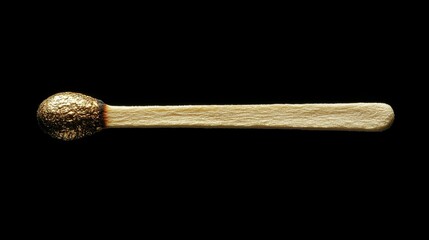 A single wooden matchstick with a burnt head, isolated on a black background.