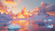 © Kiatisak78 - Fiery Geometric Shapes in a Winter Landscape: A 3D Render of Sunset Colors Reflecting on Snow and Ice in a Majestic Abstract Scene