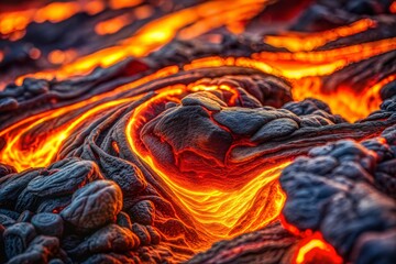 Wall Mural - Molten lava over rocks with fiery lava texture