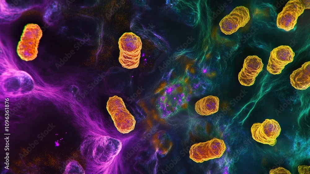 Magnified view of Streptococcus bacteria under a microscope, revealing ...
