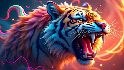  Futuristic Tiger Face in Vibrant Colors